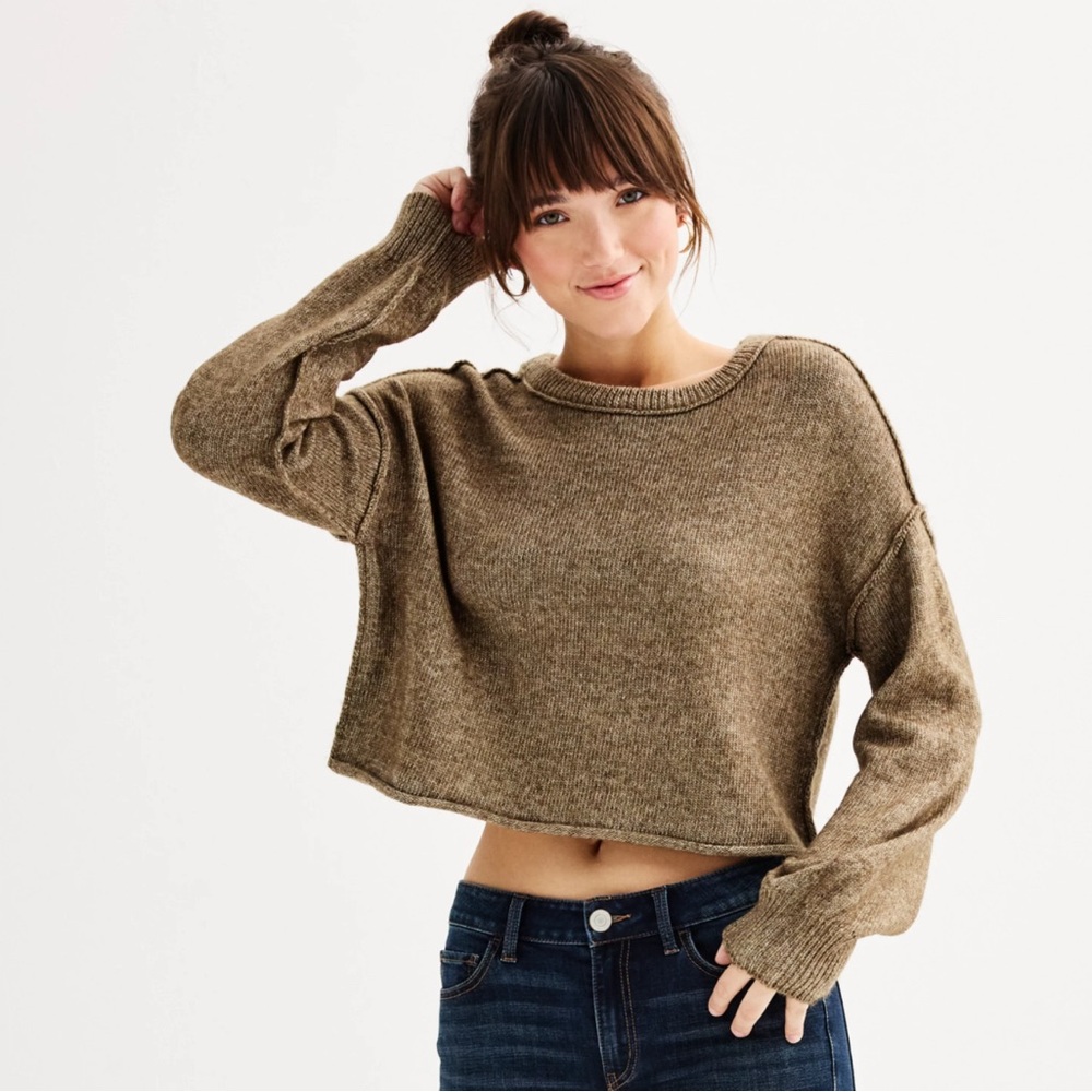 Brown Cropped Cozy Crewneck Sweater